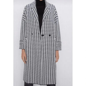 ZARA Houndstooth Coat Women’s Small Long Viscose Blend